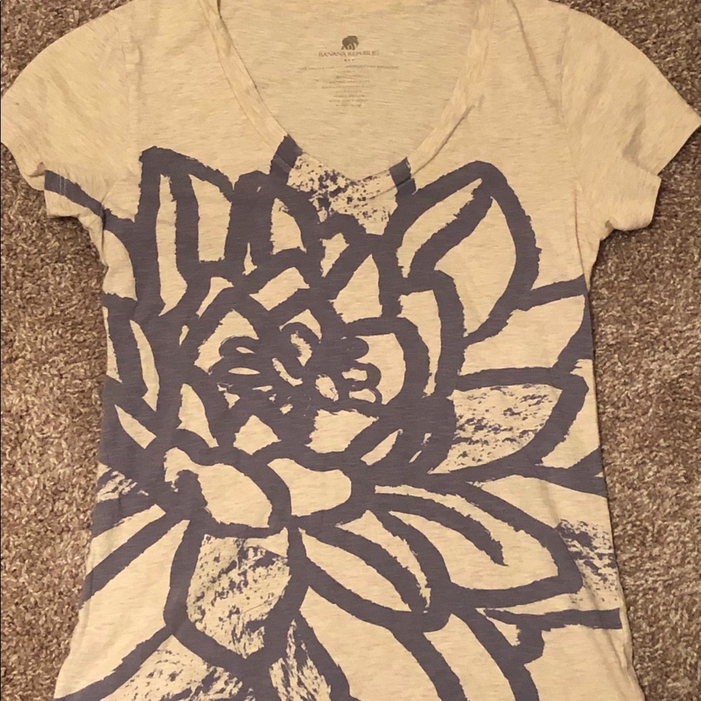 Banana republic tan and purple lotus shirt